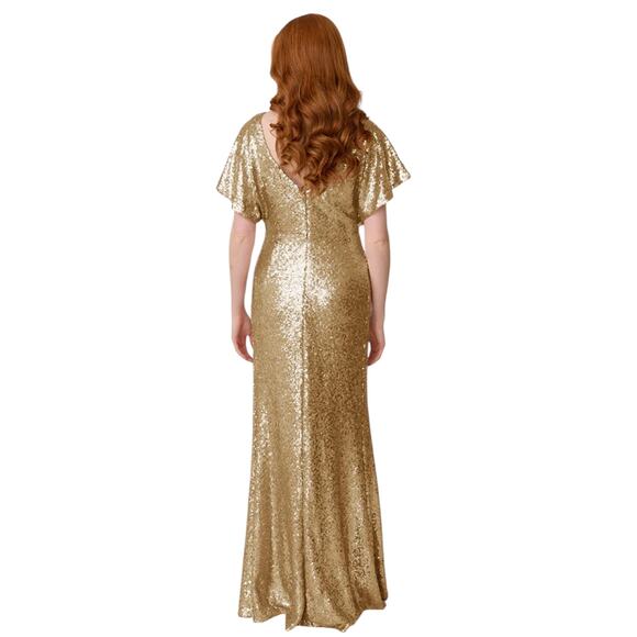 Revelry Gwen Sequin Gown Dress Shimmer Gold Size 10 Bridesmaid Timeless Elegant - Picture 3 of 16